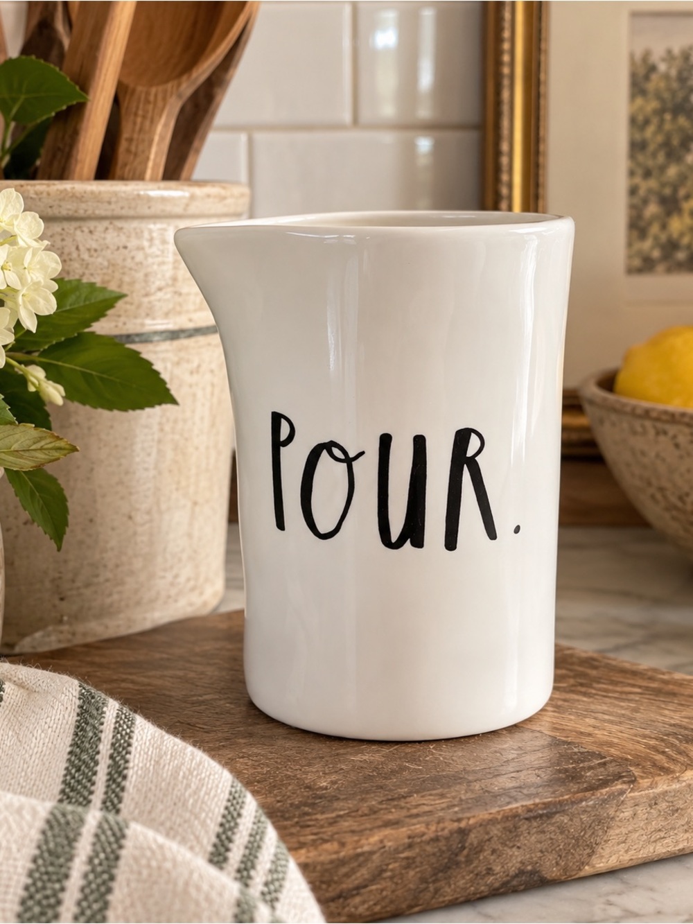 Rae Dunn “POUR” Ceramic Creamer Pitcher Farmhouse Coffee Bar Decor
